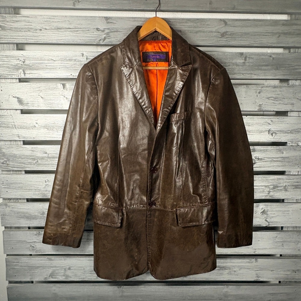 Kuhlman Brown Genuine Leather Blazer Jacket Orange Lining Womens Size 1